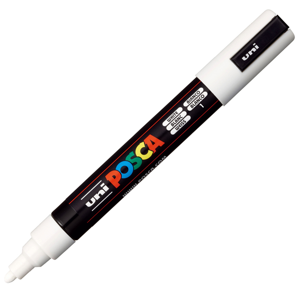 Marcatore a base d'acqua Uni Posca PC5M - punta tonda media da 1,8mm a 2,5mm - bianco - Uni Mitsubishi Marcatore a base d'acqua Uni Posca PC5M - punta tonda media da 1,8mm a 2,5mm - bianco - Uni Mitsubishi