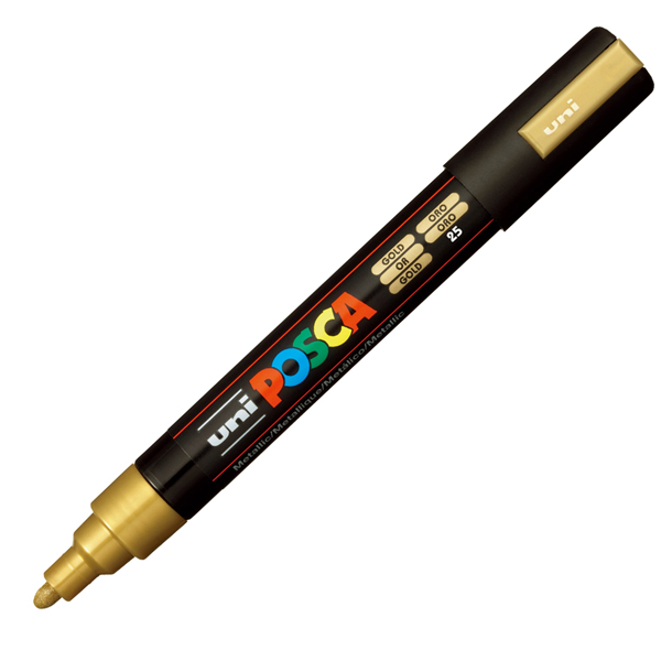 Marcatore a base d'acqua Uni Posca PC5M - punta tonda media da 1,8mm a 2,5mm - oro - Uni Mitsubishi Marcatore a base d'acqua Uni Posca PC5M - punta tonda media da 1,8mm a 2,5mm - oro - Uni Mitsubishi