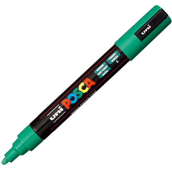 Marcatore a base d'acqua Uni Posca PC5M - punta tonda media da 1,8mm a 2,5mm - verde - Uni Mitsubishi Marcatore a base d'acqua Uni Posca PC5M - punta tonda media da 1,8mm a 2,5mm - verde - Uni Mitsubishi