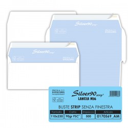 Busta Silver90 Strip FSC - senza finestra - internografata - 11 x 23 cm - 90 gr - bianco - Pigna Envelopes - conf. 500 pezzi