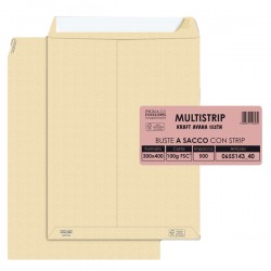Busta a sacco Multi Strip - strip adesivo - 30 x 40 cm - 100 gr - carta riciclata FSC - avana - Pigna Envelopes - conf. 500 pezzi