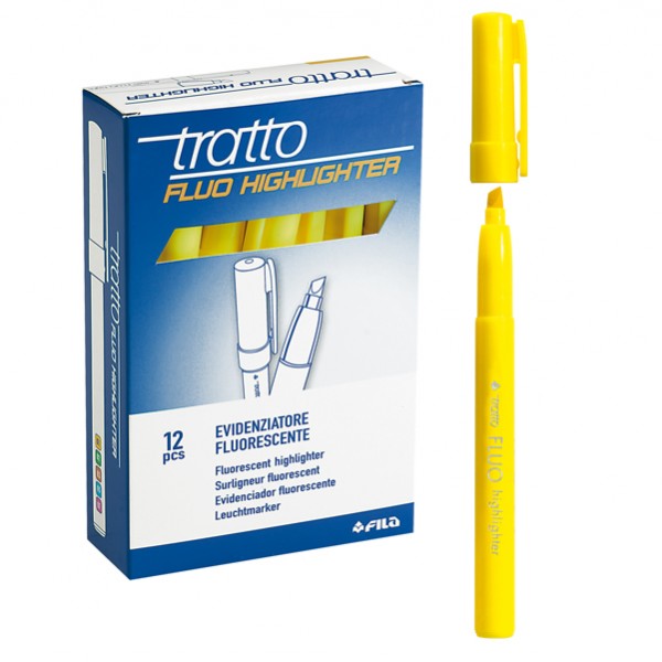 Evidenziatore fluo Highlighter - punta a scalpello - giallo - Tratto - conf. 12 pezzi Evidenziatore fluo Highlighter - punta a scalpello - giallo - Tratto - conf. 12 pezzi