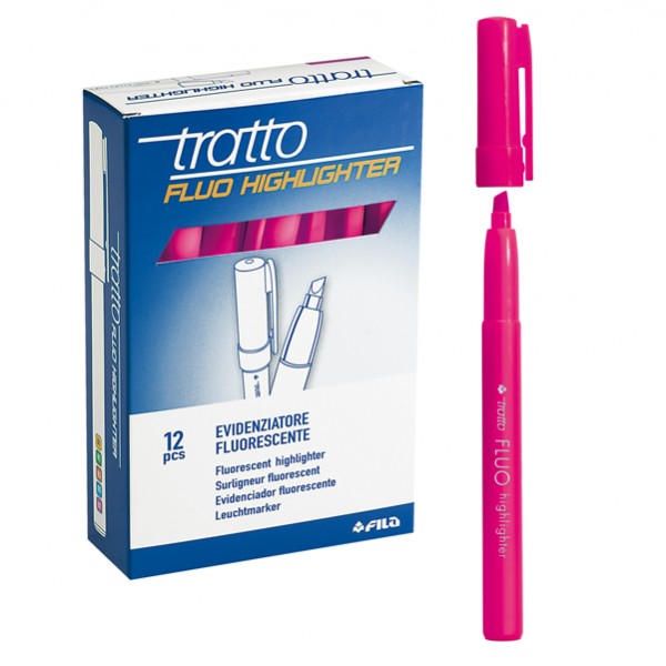 Evidenziatore fluo Highlighter - punta a scalpello - rosa - Tratto - conf. 12 pezzi Evidenziatore fluo Highlighter - punta a scalpello - rosa - Tratto - conf. 12 pezzi