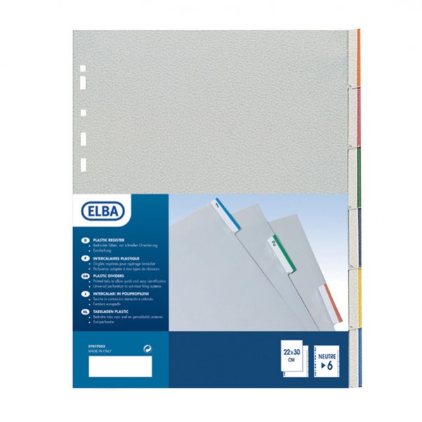 Separatore - 6 tacche personalizzabili - PP - 22x30 cm - grigio - Favorit Separatore - 6 tacche personalizzabili - PP - 22x30 cm - grigio - Favorit