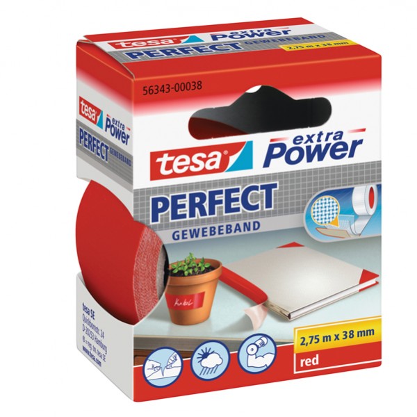 Nastro adesivo telato XP Perfect - 38 mm x 2,7 m - tela plastificata - rosso - Tesa Nastro adesivo telato XP Perfect - 38 mm x 2,7 m - tela plastificata - rosso - Tesa