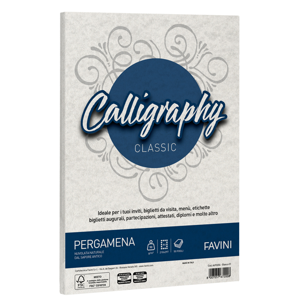Carta Calligraphy Pergamena - A4 - 90 gr - bianco 01 - Favini - conf. 50 fogli Carta Calligraphy Pergamena - A4 - 90 gr - bianco 01 - Favini - conf. 50 fogli