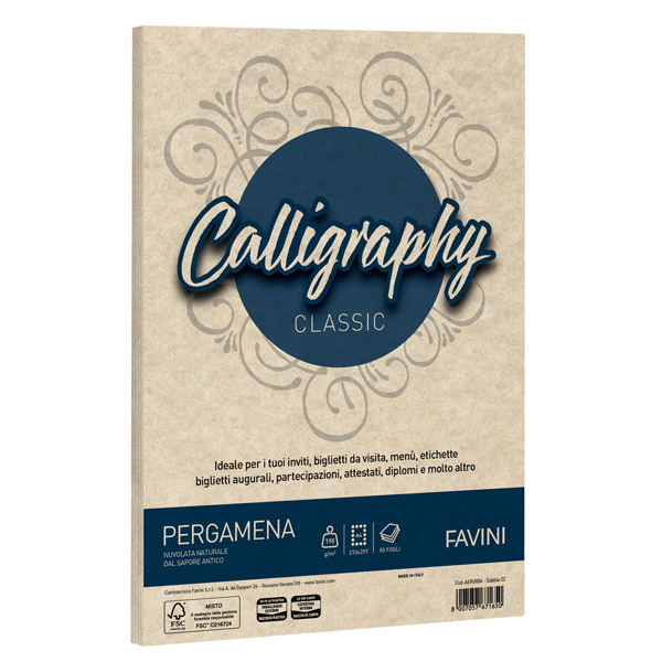 Carta Calligraphy pergamena - A4 - 190 gr - sabbia 02 - Favini - conf. 50 fogli Carta Calligraphy pergamena - A4 - 190 gr - sabbia 02 - Favini - conf. 50 fogli