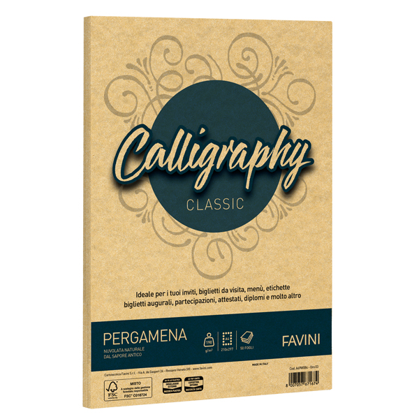 Carta Calligraphy pergamena - A4 - 190 gr - oro 03 - Favini - conf. 50 fogli Carta Calligraphy pergamena - A4 - 190 gr - oro 03 - Favini - conf. 50 fogli