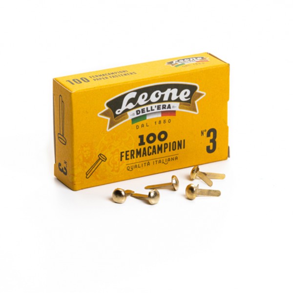 Fermacampioni ottonati - n. 3 - 1,7 cm - Leone - conf. 100 pezzi Fermacampioni ottonati - n. 3 - 1,7 cm - Leone - conf. 100 pezzi
