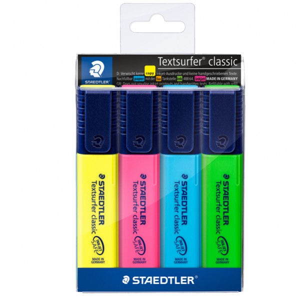Evidenziatore Textsurfer Classic - punta a scalpello - tratto da 1,0-5,0mm - astuccio 4 colori - Staedtler Evidenziatore Textsurfer Classic - punta a scalpello - tratto da 1,0-5,0mm - astuccio 4 colori - Staedtler