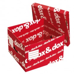 Scatola Dox&Dox - con coperchio - 39,5 x 28 x 35,5 cm - bianco e rosso - Esselte Dox