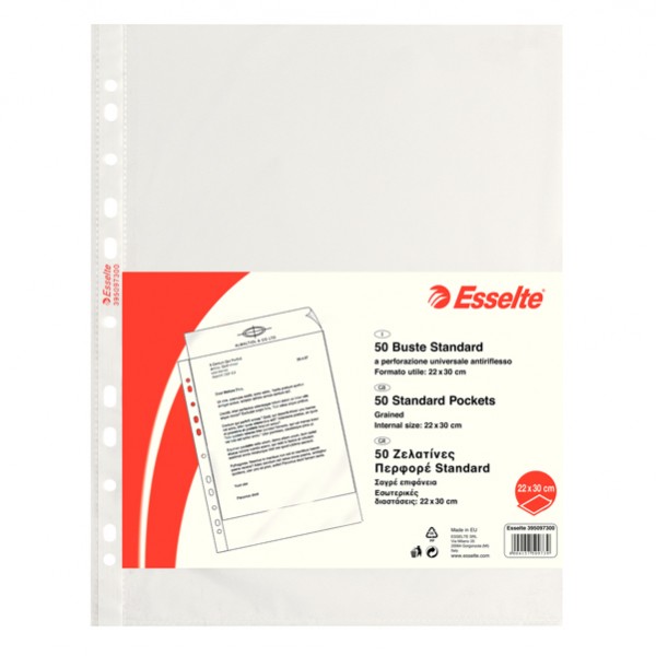 Buste forate CopySafe - Standard - buccia - 22 x 30 cm - trasparente - Esselte - conf. 50 pezzi Buste forate CopySafe - Standard - buccia - 22 x 30 cm - trasparente - Esselte - conf. 50 pezzi