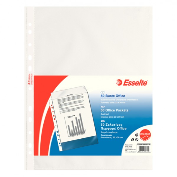 Buste forate CopySafe - Office - buccia - 22 x 30 cm - trasparente - Esselte - conf. 50 pezzi Buste forate CopySafe - Office - buccia - 22 x 30 cm - trasparente - Esselte - conf. 50 pezzi