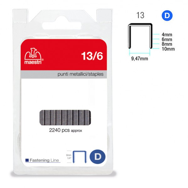 Punti - 13/6 - 6 mm - metallo - Romeo Maestri - conf. 2240 pezzi Punti - 13/6 - 6 mm - metallo - Romeo Maestri - conf. 2240 pezzi