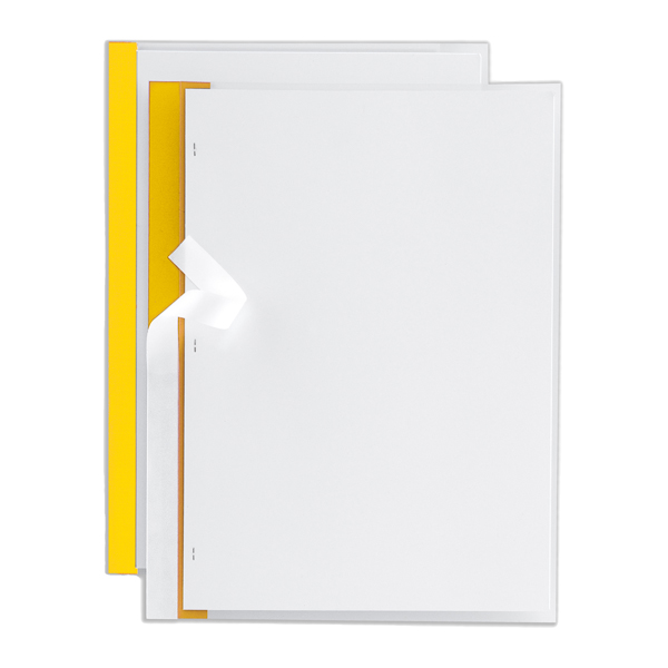 Cartellina per rilegatura Poli 200 - A4 - PP - trasparente buccia - dorso giallo - Sei Rota - conf. 10 pezzi Cartellina per rilegatura Poli 200 - A4 - PP - trasparente buccia - dorso giallo - Sei Rota - conf. 10 pezzi