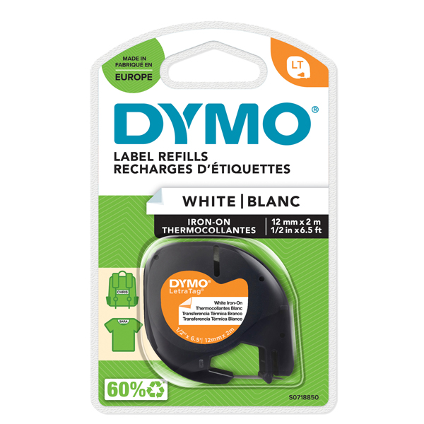 Nastro Letratag - 12 mm x 2 mt - bianco - termoadesivo - Dymo Nastro Letratag - 12 mm x 2 mt - bianco - termoadesivo - Dymo