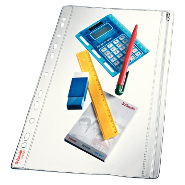 Buste forate con zip - PVC - 19 x 30 cm - Esselte - conf. 5 pezzi Buste forate con zip - PVC - 19 x 30 cm - Esselte - conf. 5 pezzi