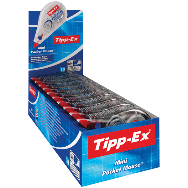 Correttore a nastro Mini Pocket Mouse - 5mm x 6mt - trasparente - Tipp Ex - box 10 correttori Correttore a nastro Mini Pocket Mouse - 5mm x 6mt - trasparente - Tipp Ex - box 10 correttori