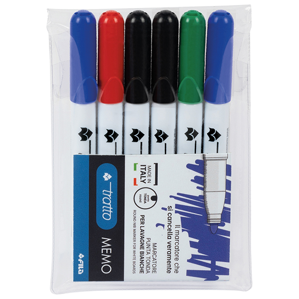 Pennarello Tratto Memo - a secco - per lavagne cancellabili - punta conica - tratto 2,5mm - astuccio 6 colori - Tratto Pennarello Tratto Memo - a secco - per lavagne cancellabili - punta conica - tratto 2,5mm - astuccio 6 colori - Tratto