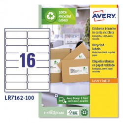 Etichette adesive - in carta riciclata - permanenti - 99,1 x 33,9 mm - 16 et/fg - 100 fogli - bianco - Avery