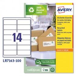 Etichette adesive - in carta riciclata - permanenti - 99,1 x 38,1 mm - 14 et/fg - 100 fogli - bianco - Avery