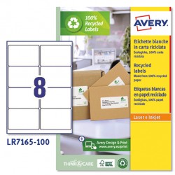 Etichette adesive - in carta riciclata - angoli arrotondati - permanenti - 99,1 x 67,7 mm - 8 et/fg - 100 fogli - bianco - Avery