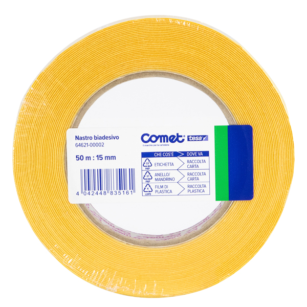 Nastro biadesivo - 15 mm x 50 m - PP - trasparente - Comet Nastro biadesivo - 15 mm x 50 m - PP - trasparente - Comet