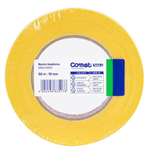 Nastro biadesivo - 19 mm x 50 m - PP - trasparente - Comet Nastro biadesivo - 19 mm x 50 m - PP - trasparente - Comet