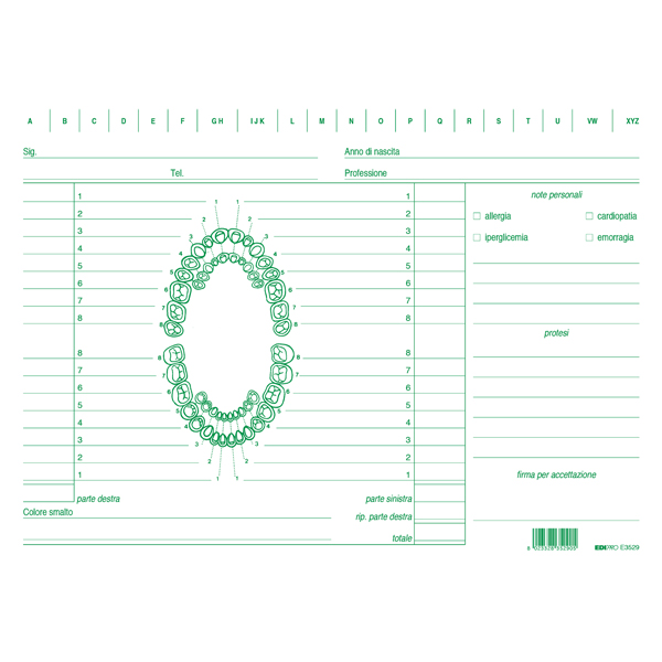 Schede in cartoncino per dentisti - 17 x 24 cm - verde - Edipro - conf. 100 pezzi Schede in cartoncino per dentisti - 17 x 24 cm - verde - Edipro - conf. 100 pezzi