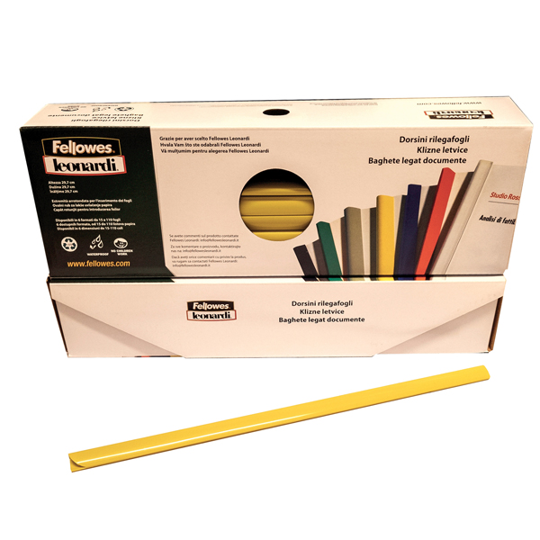 Dorsetti tondi per rilegatura - 8 mm - giallo - Fellowes - scatola 50 pezzi Dorsetti tondi per rilegatura - 8 mm - giallo - Fellowes - scatola 50 pezzi