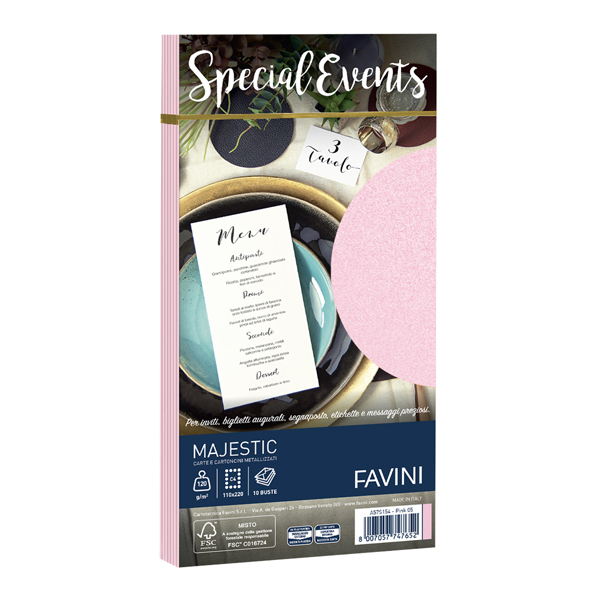 Busta Special Events metal - 110 x 220 mm - 120 gr - rosa - Favini - conf. 10 buste Busta Special Events metal - 110 x 220 mm - 120 gr - rosa - Favini - conf. 10 buste