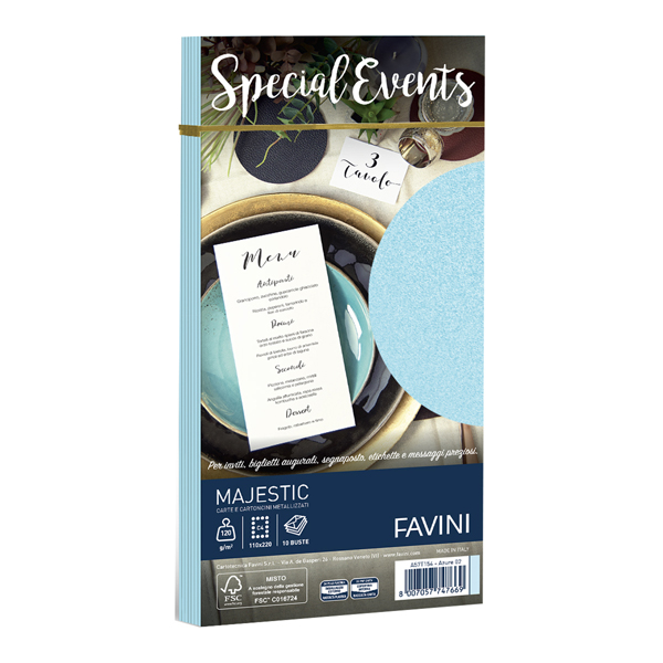 Busta Special Events metal - 110 x 220 mm - 120 gr - azzurro - Favini - conf. 10 buste Busta Special Events metal - 110 x 220 mm - 120 gr - azzurro - Favini - conf. 10 buste