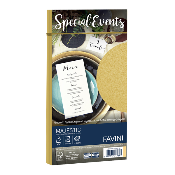 Busta Special Events metal - 110 x 220 mm - 120 gr - oro - Favini - conf. 10 buste Busta Special Events metal - 110 x 220 mm - 120 gr - oro - Favini - conf. 10 buste