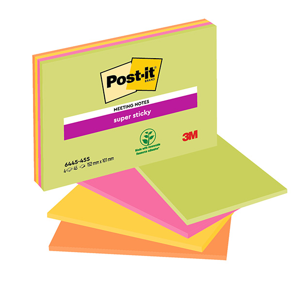 Blocco foglietti Post-it Super Sticky Meeting Notes - 6445-SSP - 152 x 101 mm - rosa/verde neon - 45 fogli - Post-it Blocco foglietti Post-it Super Sticky Meeting Notes - 6445-SSP - 152 x 101 mm - rosa/verde neon - 45 fogli - Post-it