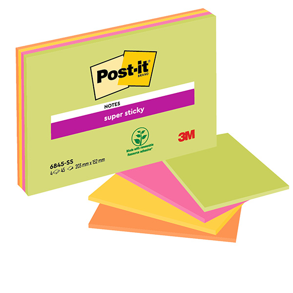 Blocco foglietti Post-it Super Sticky Meeting Notes - 6845-SSP - 203 x 152 mm - giallo/rosa neon - 45 fogli - Post-it Blocco foglietti Post-it Super Sticky Meeting Notes - 6845-SSP - 203 x 152 mm - giallo/rosa neon - 45 fogli - Post-it
