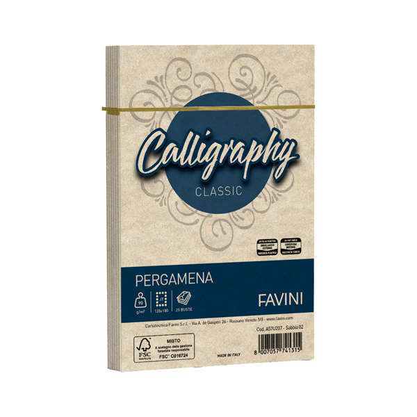 Busta Calligraphy Pergamena - 120 x 180 mm - 90 gr - sabbia 02 - Favini - conf. 25 pezzi Busta Calligraphy Pergamena - 120 x 180 mm - 90 gr - sabbia 02 - Favini - conf. 25 pezzi