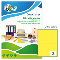 Etichette adesive LP4F - in carta - angoli arrotondati - permanenti - 200 x 142 mm - 2 et/fg - 70 fogli - giallo fluo - Tico