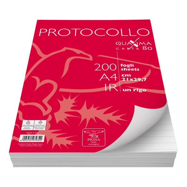 Fogli protocollo Quaxima - A4 - 1 rigo - 80 gr - Pigna - conf. 200 pezzi Fogli protocollo Quaxima - A4 - 1 rigo - 80 gr - Pigna - conf. 200 pezzi