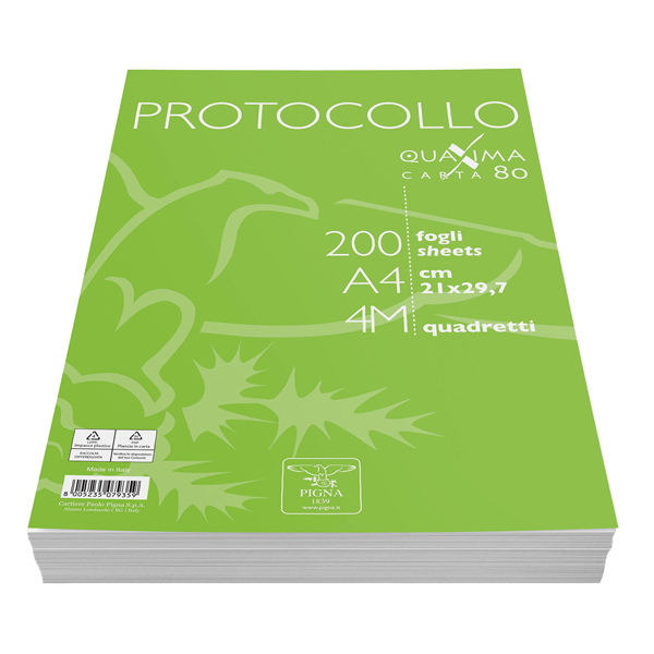 Fogli protocollo Quaxima - A4 - 4 mm - 80 gr - Pigna - conf. 200 pezzi Fogli protocollo Quaxima - A4 - 4 mm - 80 gr - Pigna - conf. 200 pezzi