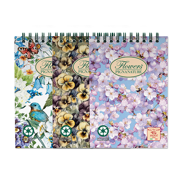 Blocco Nature Flowers - spiralato sul lato corto - A6 - 50 fogli - 80 gr - 5mm - Pigna