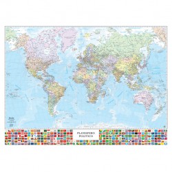 Carta geografica Mondo con Bandiere - murale - 132 x 97 cm - Belletti