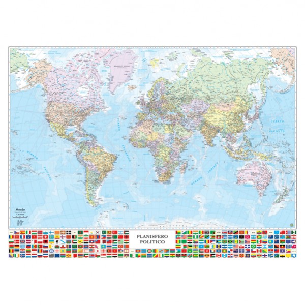 Carta geografica Mondo con Bandiere - murale - 132 x 97 cm - Belletti Carta geografica Mondo con Bandiere - murale - 132 x 97 cm - Belletti