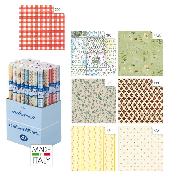 Rotoli Cartarivesto Rex Taco - lavabile - 49 x 300 cm - colori assortiti - Rex Sadoch - conf. 20 pezzi Rotoli Cartarivesto Rex Taco - lavabile - 49 x 300 cm - colori assortiti - Rex Sadoch - conf. 20 pezzi