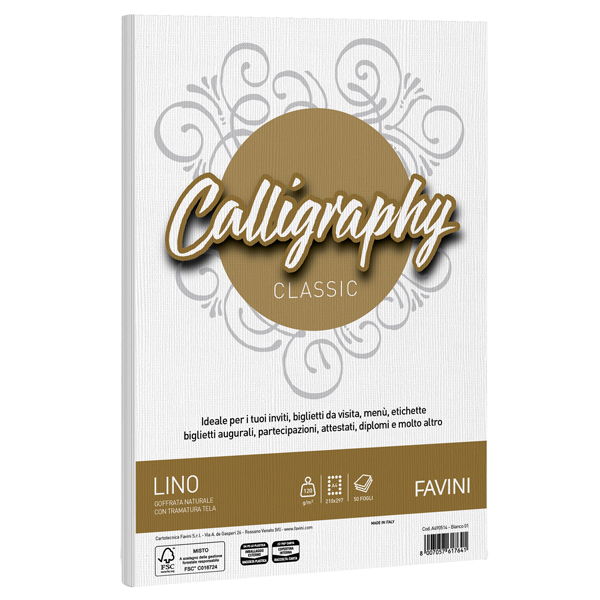 Carta Calligraphy Lino - A4 - 120 gr - bianco 01 - Favini - conf. 50 fogli Carta Calligraphy Lino - A4 - 120 gr - bianco 01 - Favini - conf. 50 fogli