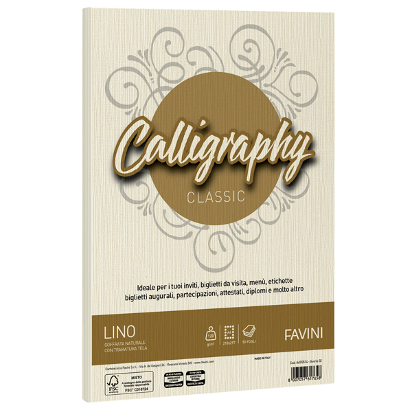 Carta Calligraphy Lino - A4 - 120 gr - avorio 02 - Favini - conf. 50 fogli Carta Calligraphy Lino - A4 - 120 gr - avorio 02 - Favini - conf. 50 fogli