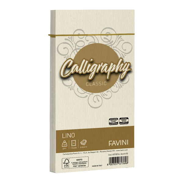 Buste Calligraphy Lino - 110 x 220 mm - 120 gr - avorio 02 - Favini - conf. 25 pezzi Buste Calligraphy Lino - 110 x 220 mm - 120 gr - avorio 02 - Favini - conf. 25 pezzi