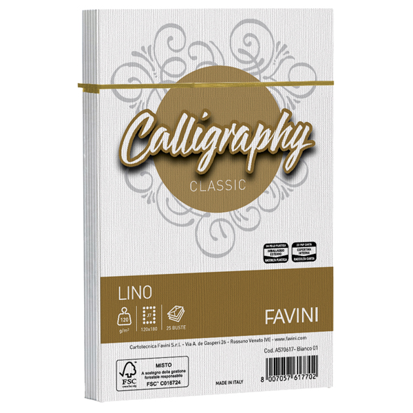 Buste Calligraphy Lino - 120 x 180 mm - 120 gr - bianco 01 - Favini - conf. 25 pezzi Buste Calligraphy Lino - 120 x 180 mm - 120 gr - bianco 01 - Favini - conf. 25 pezzi