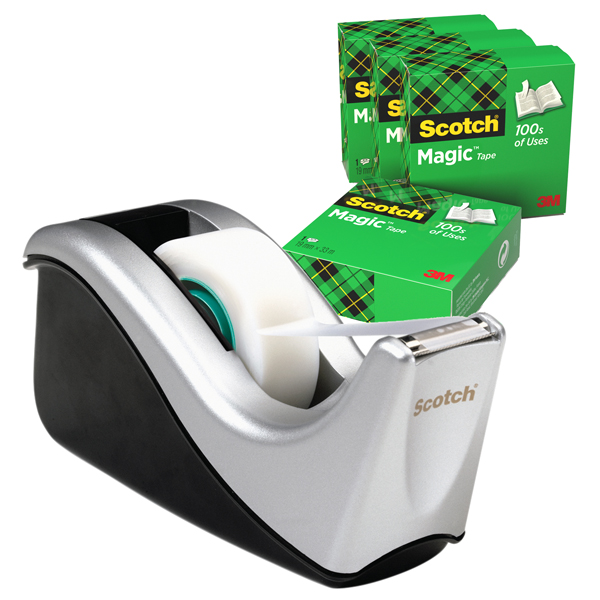 Dispenser C60 - per nastri 33 m - 4 rotoli Scotch Magic 810 inclusi - nero/argento - Scotch Dispenser C60 - per nastri 33 m - 4 rotoli Scotch Magic 810 inclusi - nero/argento - Scotch