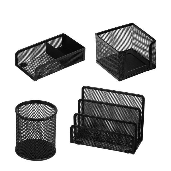 Set scrivania - 4 accessori - rete metallica - nero - Lebez Set scrivania - 4 accessori - rete metallica - nero - Lebez