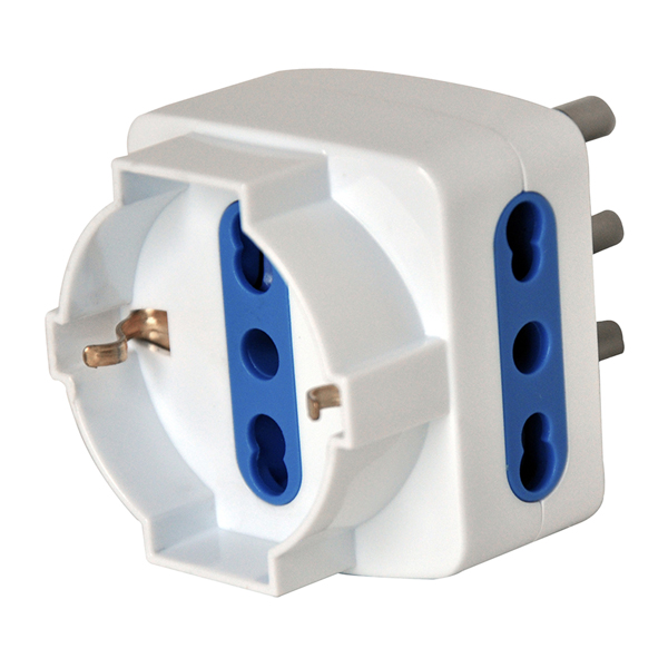 Adattatore triplo con spina 2P+T 16A - 2 prese bipasso 10/16A + 1 Schuko - MKC